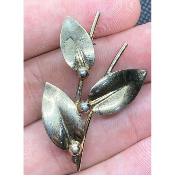 Vintage N E Sterling Pin Denmark Three Leaf & Berries Brooch 925 - Picture 6 of 6